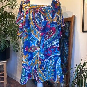 Vintage House Dress Main Street Blues Square Neck Flowy Short Sleeves XXL